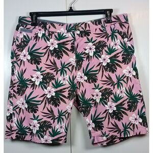 Hudson & Barrow Mens Shorts Size 38 Pink Tropical Hawaiian casual dadcore preppy